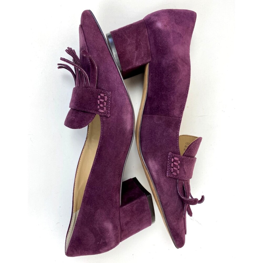 Ann Taylor Plum Rose Suede Tassel Loafer Kiltie Fringe Corporate Chic Heel 6 M
